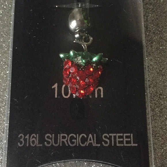 NEW Stylish Charm Dangling Strawberry 316L Surgical Steel Body Piercing - Picture 2 of 4